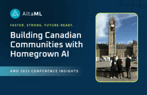 Banner for Building Canadian Communities with Homegrown AI Insights post with a photo of the AltaML team in Ottawa