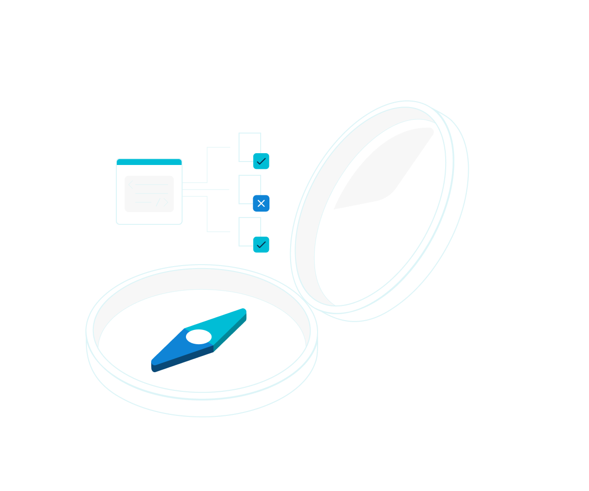 An illustration of a compass and an agentic AI workflow
