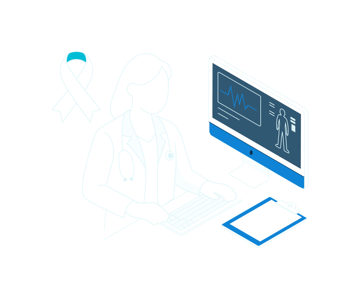 An illustration of a doctor entering information on a computer